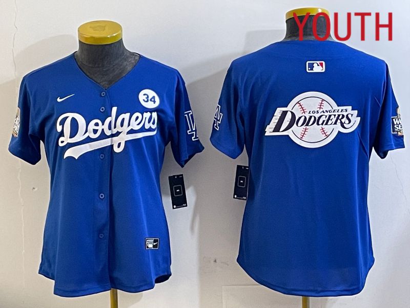 Youth  Los Angeles Dodgers blank 2024 World series patch blue jersey 202411246